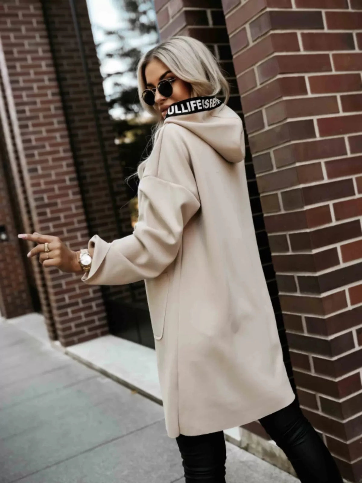 Full Size Casual Hooded Zip-Up Longline Outerwear Plus Size, view 4