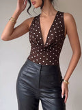 Polka Dot Cowl Neck Bodysuit - Lilixa.store