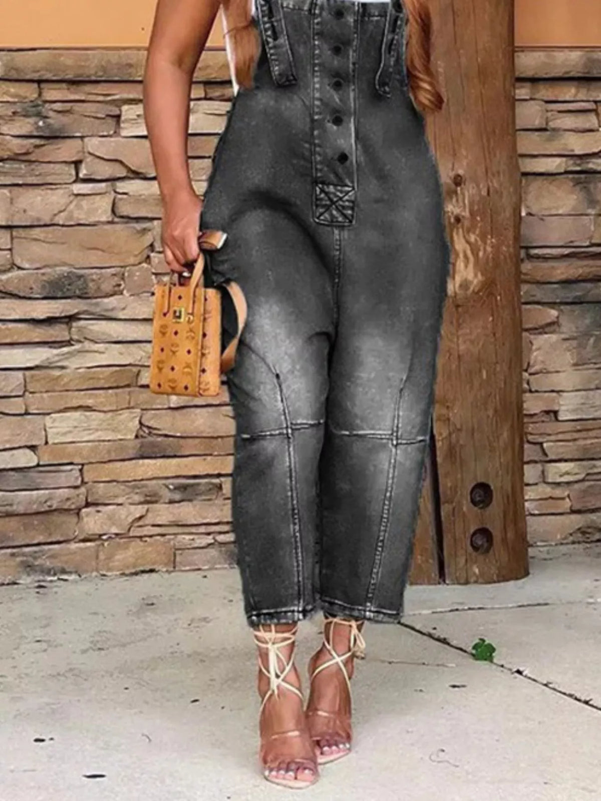 Full Size Button Front Denim Overalls with Pockets Plus Size - Lilixa.store