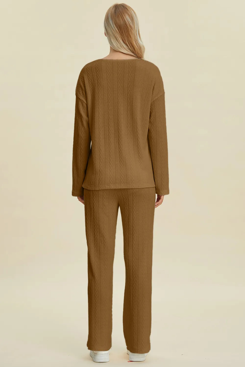 Double Take Full Size Cable-Knit Long Sleeve Top and Pants Set, view 8
