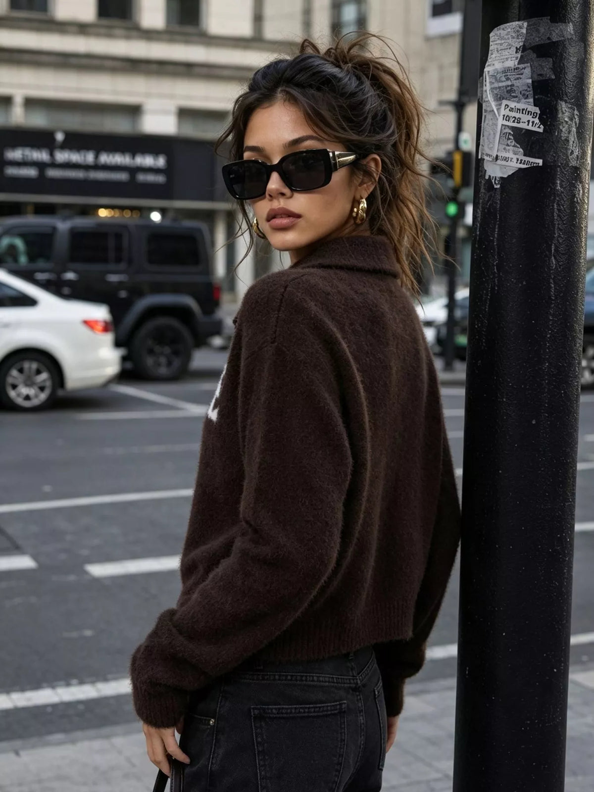 Fuzzy Letter Zip-Up Cardigan, view 15