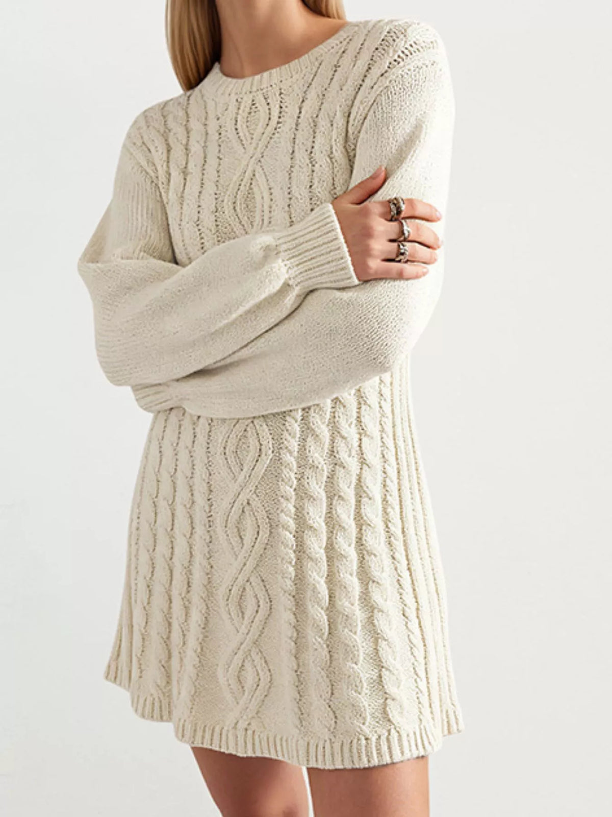 Cable Knit Sweater Mini Dress, view 3