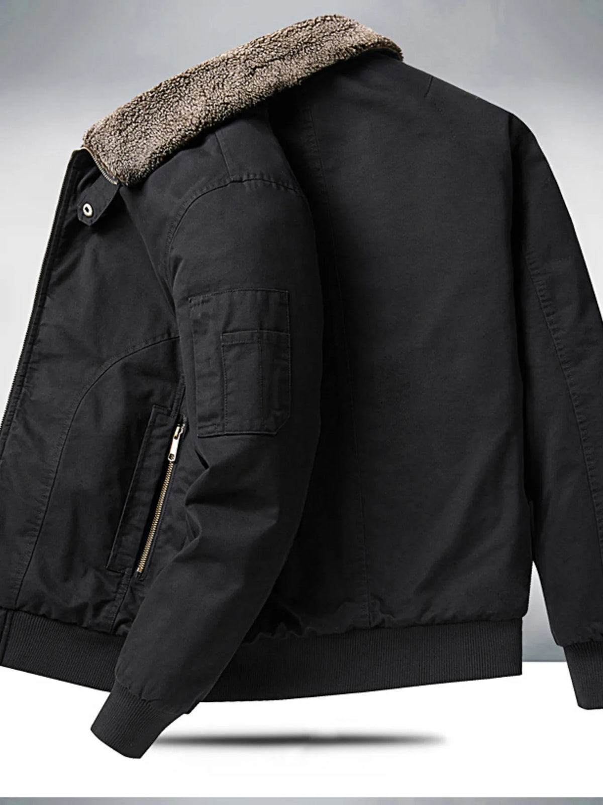 Men's Plus Size Sherpa Lined Zip Up Jacket - Lilixa.store