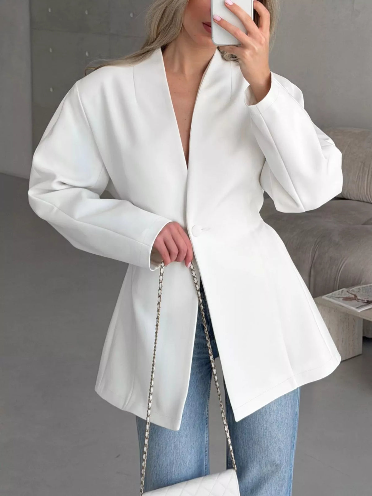 One Button Long Sleeve Blazer - Lilixa.store
