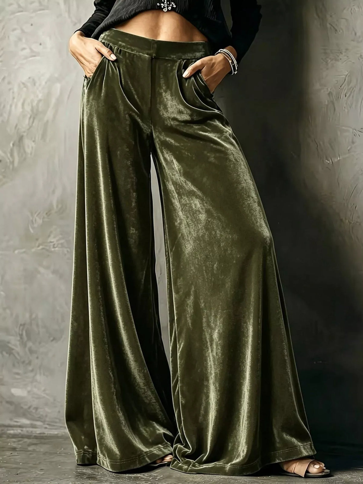 Full Size High-Waisted Wide-Leg Velvet Pants Plus Size - Lilixa.store