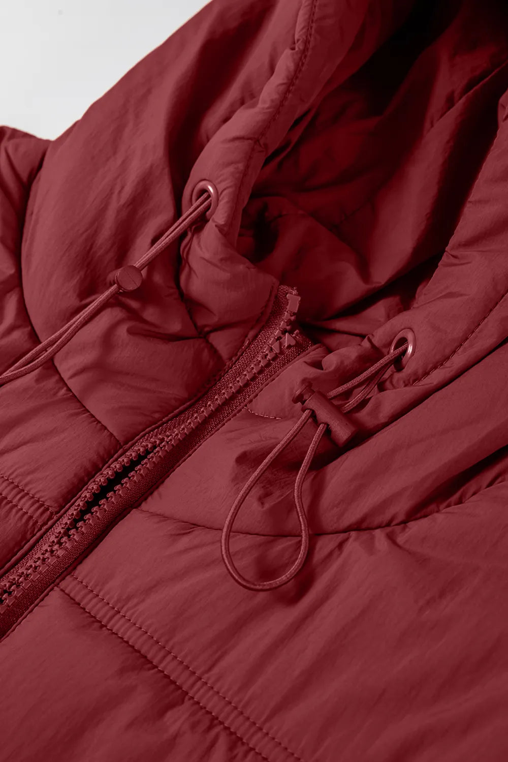 Drawstring Zip Up Hooded Vest Coat in Burgundy, view 14