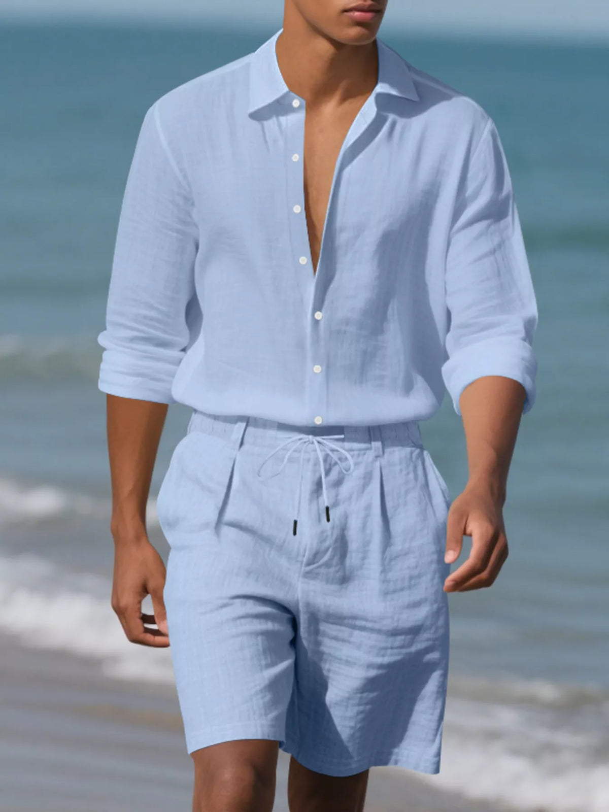 Men's Full Size Casual Button-Down Shirt and Shorts Set Plus Size