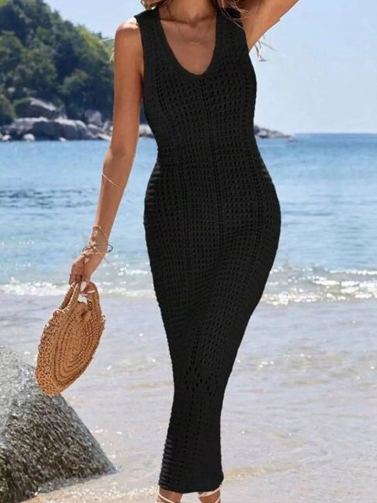 Sleeveless Crochet Knit Cover Up Maxi Dress - Lilixa.store