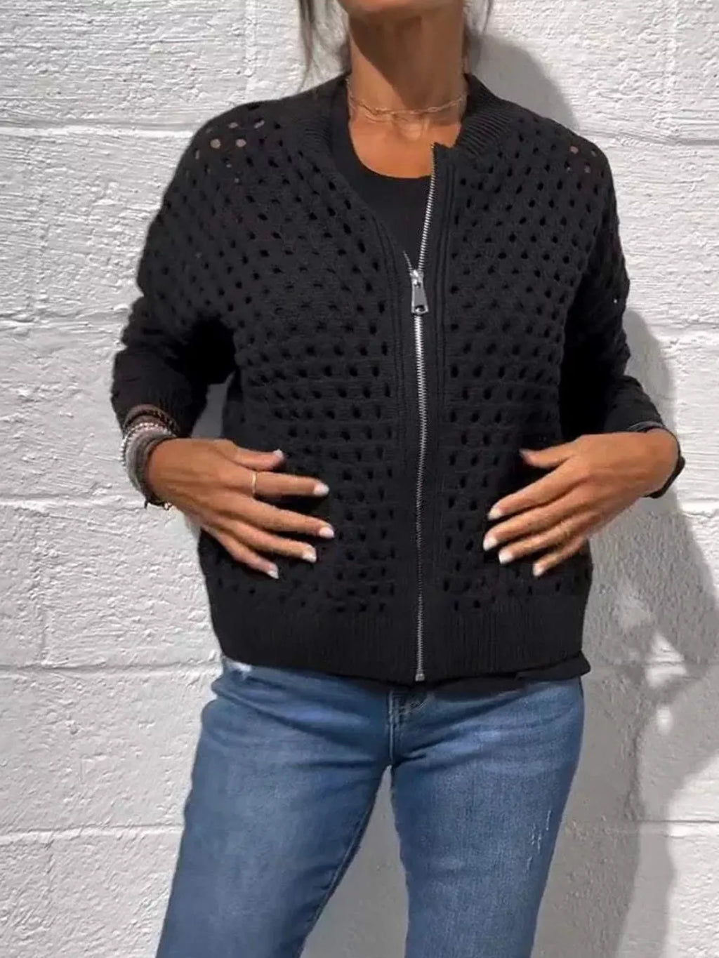 Full Size Crochet Knit Zip-Up Cardigan Plus Size - Lilixa.store