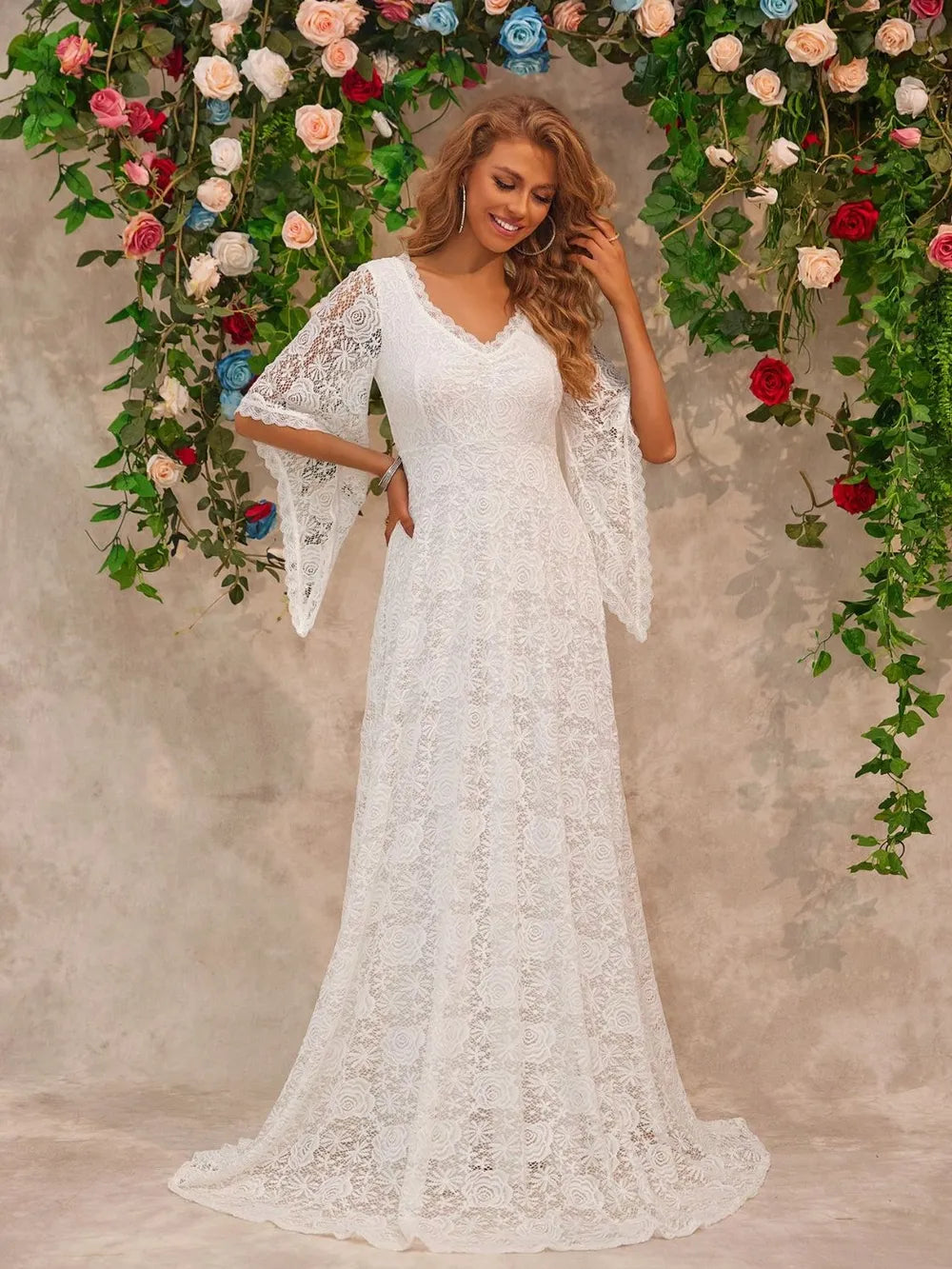 Lace V-Neck Floor length Dress - Lilixa.store