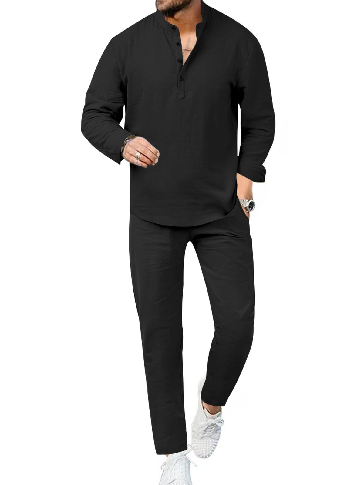 Men's Full Size Casual Long Sleeve Shirt and Pants Set Plus Size - Lilixa.store