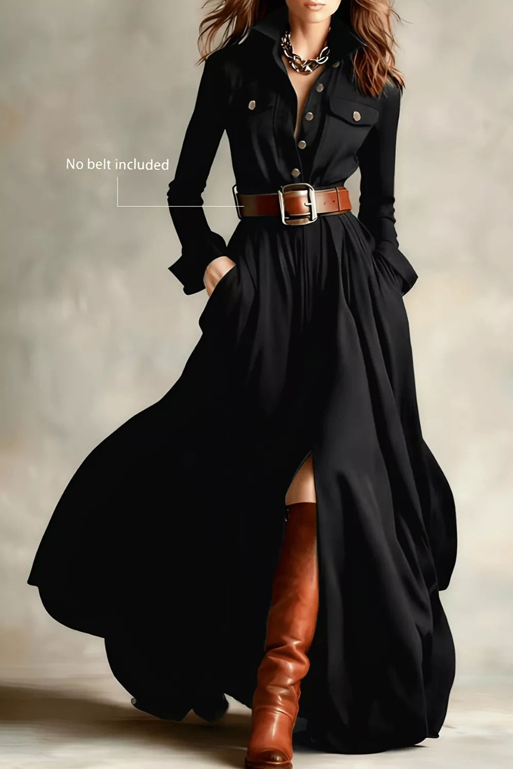 Slit Long Sleeve Maxi Shirt Dress - Lilixa.store