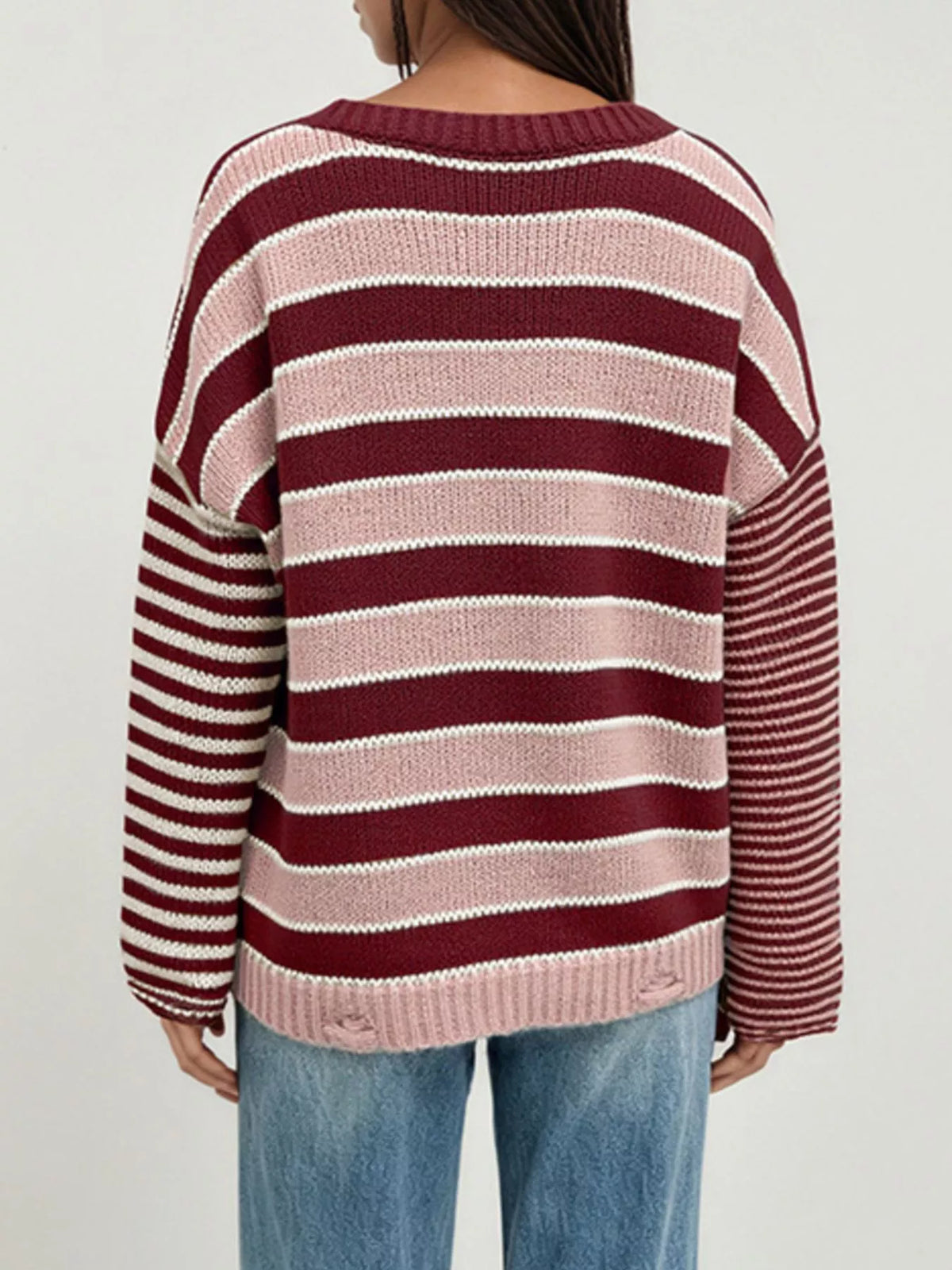 Oversized Striped Distressed Sweater - Lilixa.store