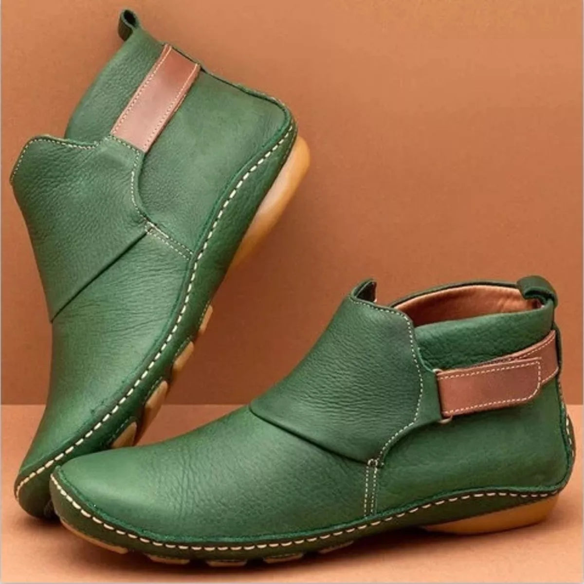 Contrast Strap Detail Ankle Boots in Green