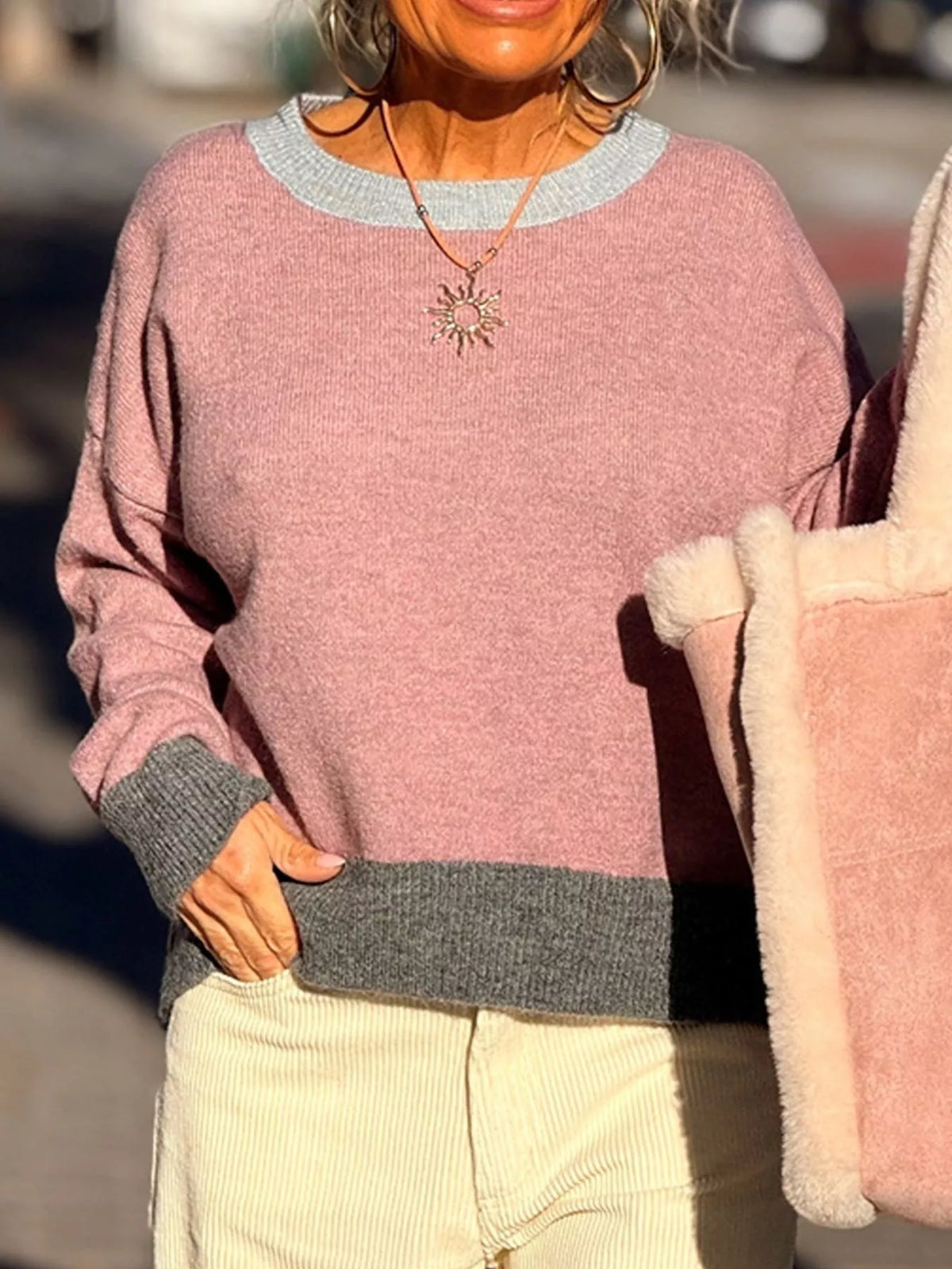 Contrast Trim Crew Neck Sweater