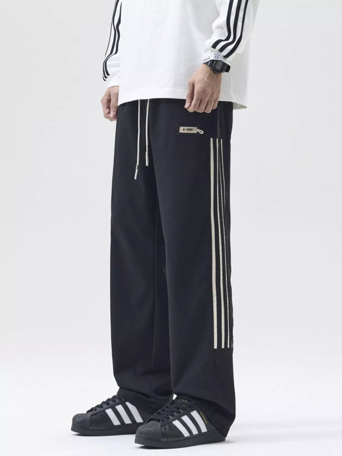 Men's Full Size Side Striped Wide Leg Casual Pants Plus Size, view 4