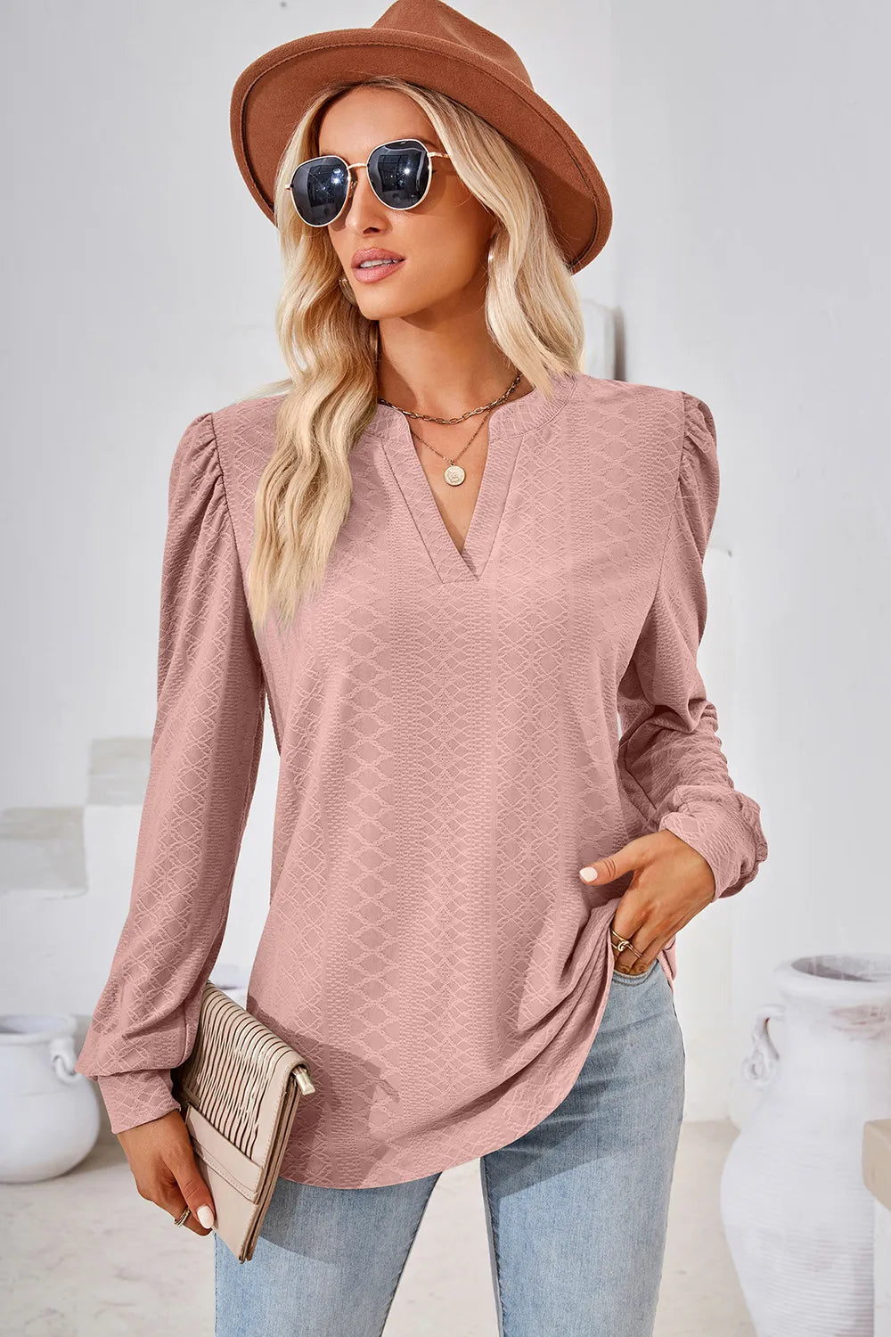 Notched Long Sleeve T-Shirt - Lilixa.store