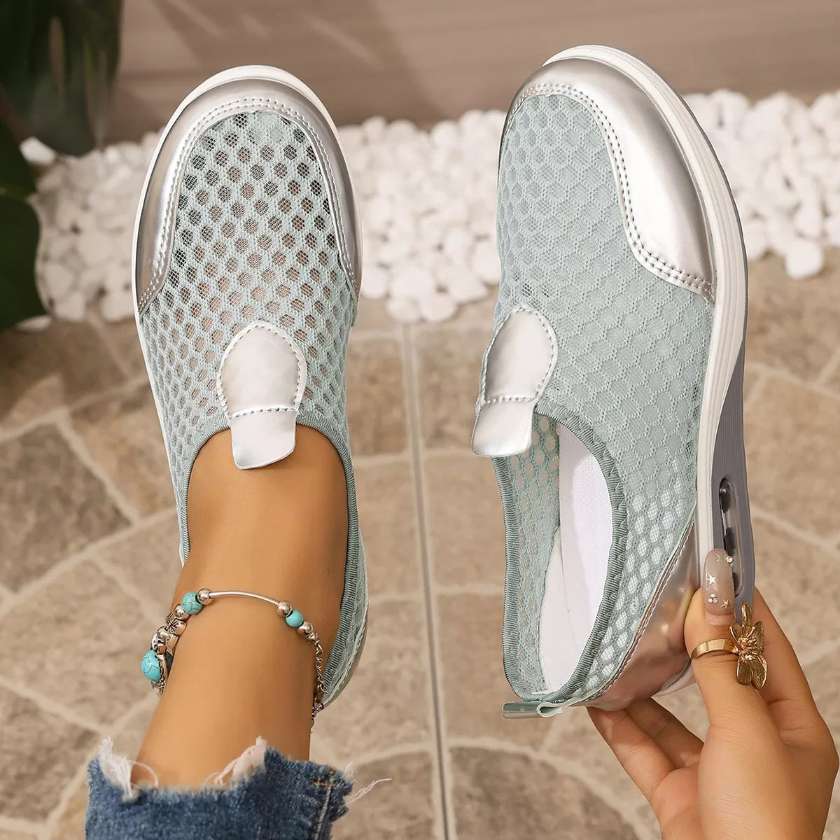 Breathable Mesh Wedge Slip-Ons