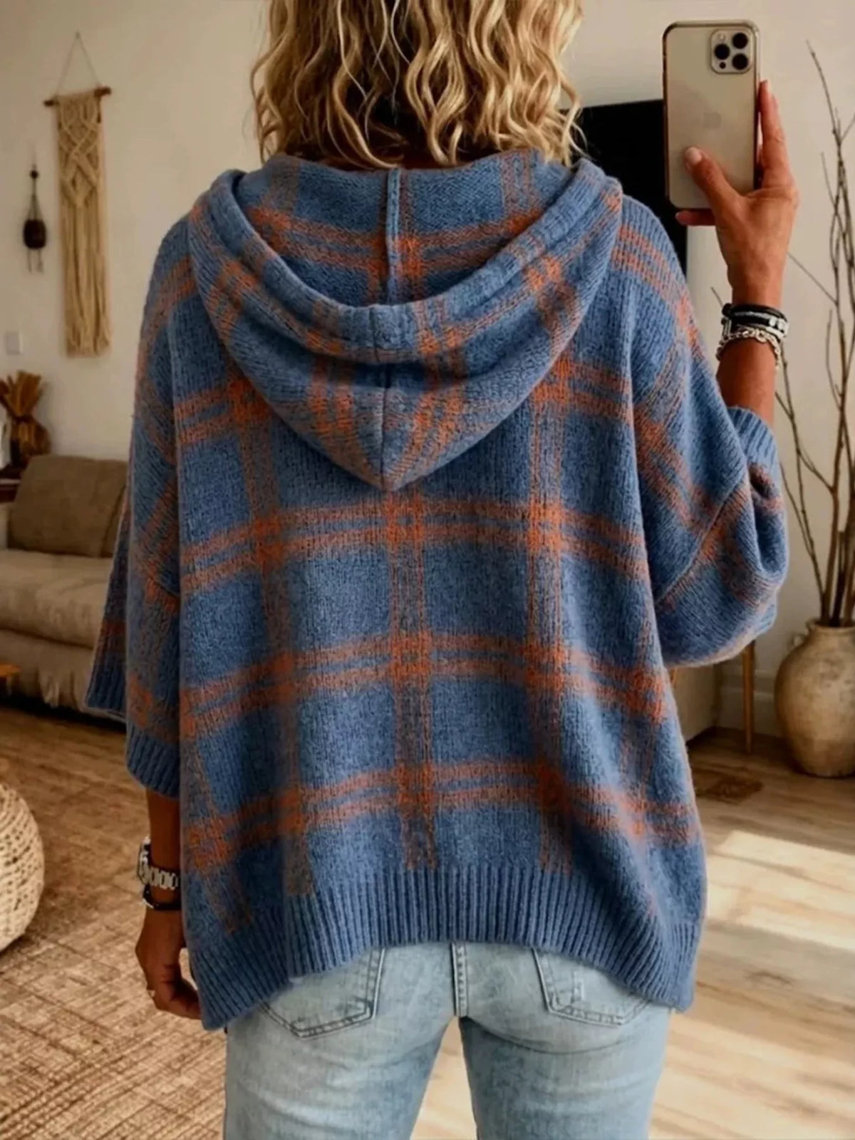 Plaid Hooded Knit Sweater