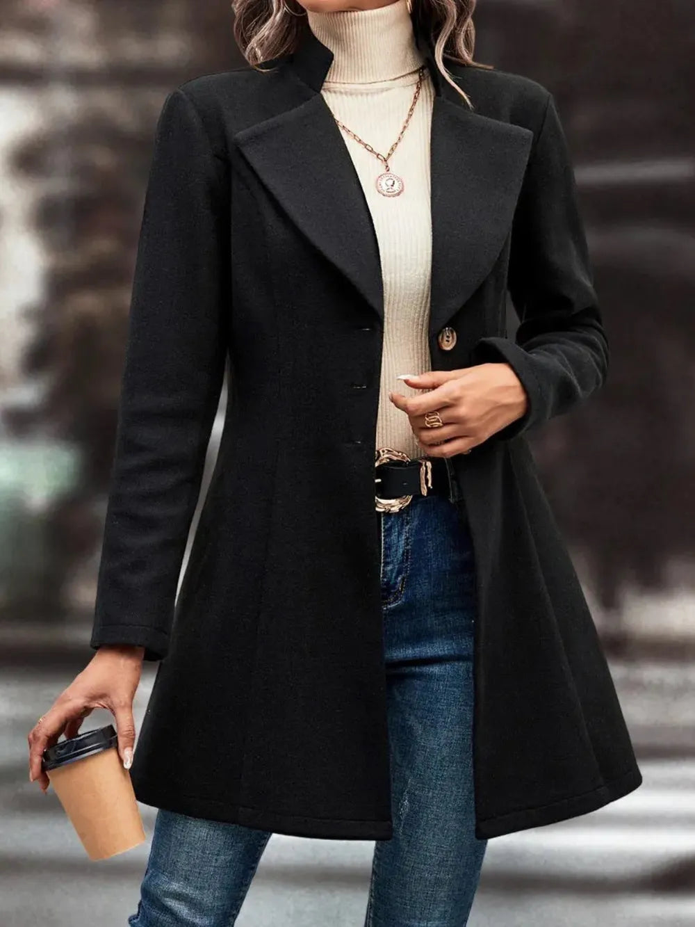 Collared Neck Long Sleeve Longline Coat, view 9