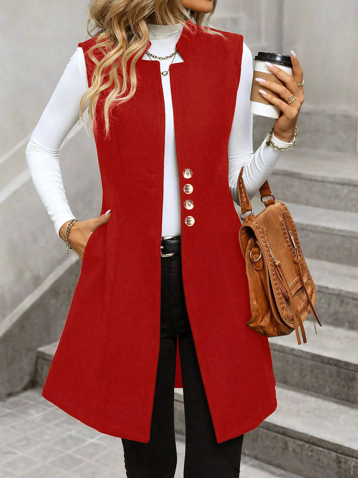 Button-Down Longline Vest Coat - Lilixa.store