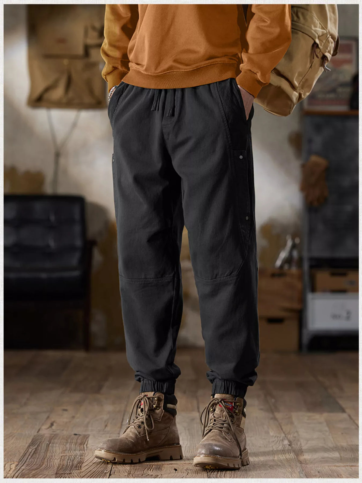 Men's Full Size Casual Drawstring Cargo Joggers Plus Size in Black