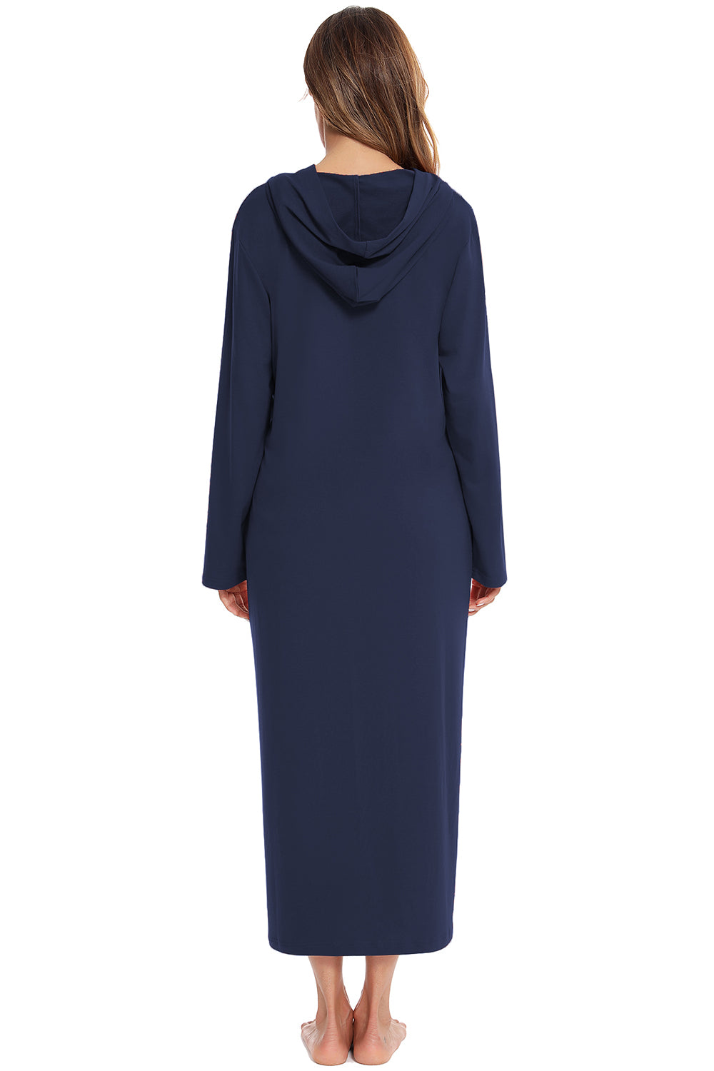 Zip Front Hooded Night Dress with Pockets - Lilixa.store