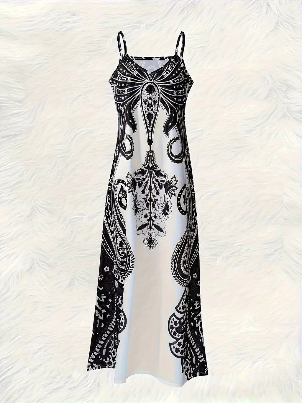 Printed Spaghetti Strap Maxi Dress in Black, view 3