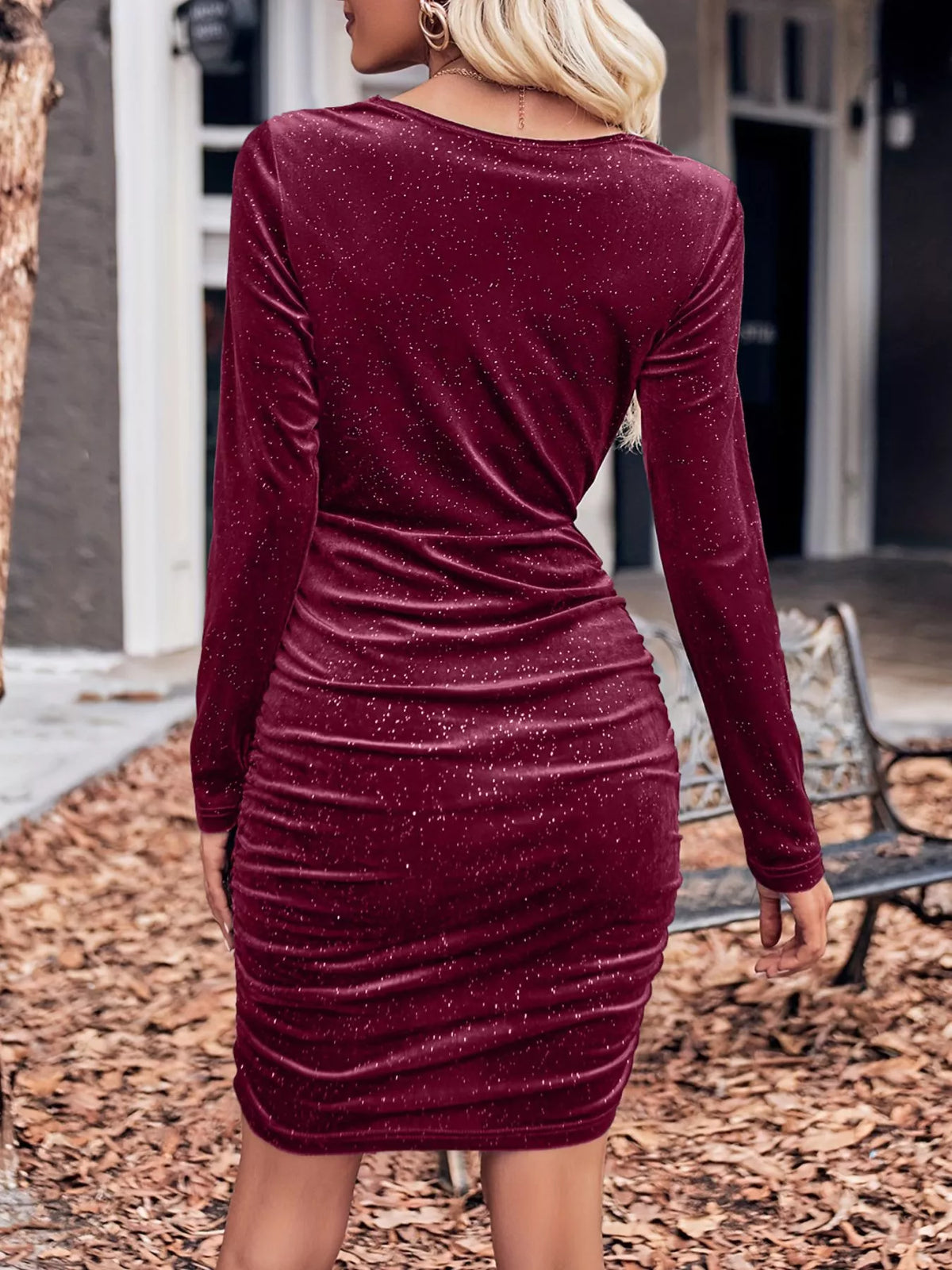 Velvet Cowl Neck Ruched Bodycon Dress - Lilixa.store