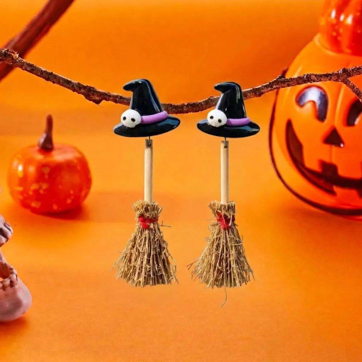 Halloween Witch Hat and Broomstick Dangle Earrings - Lilixa.store