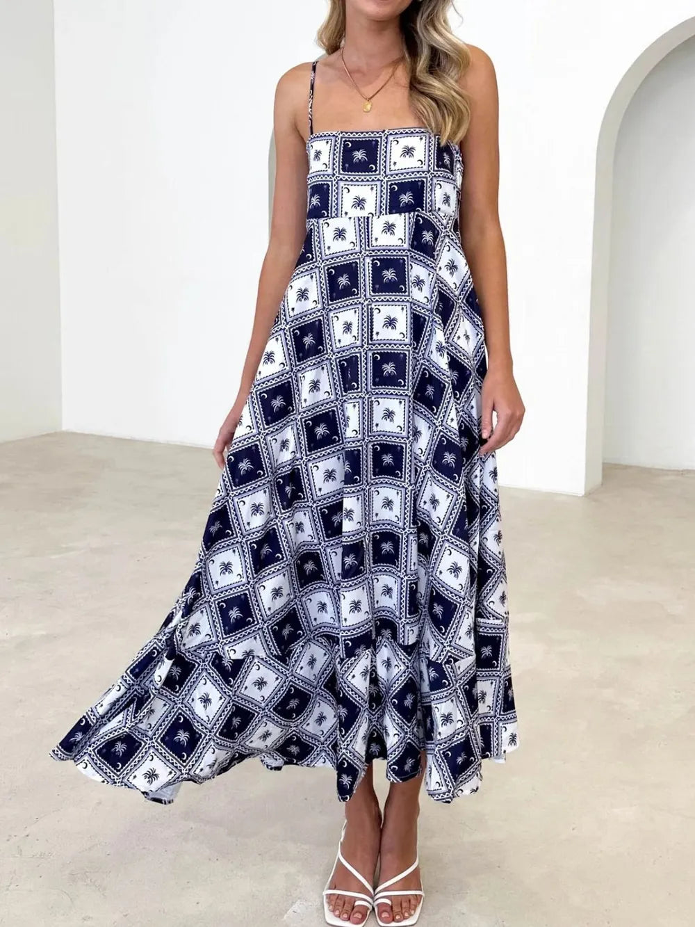 Printed Square Neck Midi Cami Dress - Lilixa.store