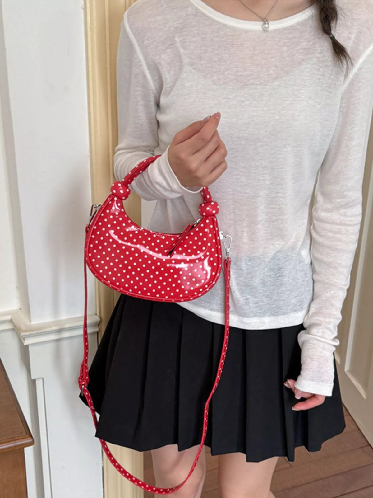 Polka Dot Crescent Crossbody Bag - Lilixa.store