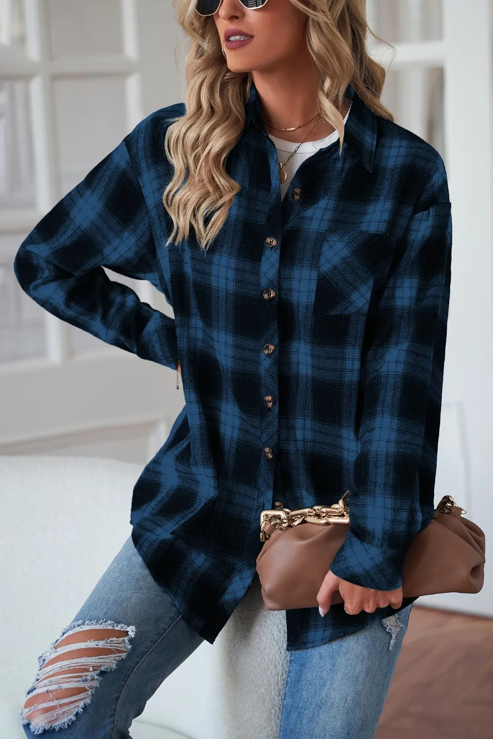 Plaid Button Up Dropped Shoulder Outerwear - Lilixa.store