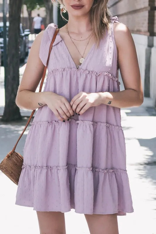 And The Why Polka Dot Textured Layered Flounce Ruffle Dress