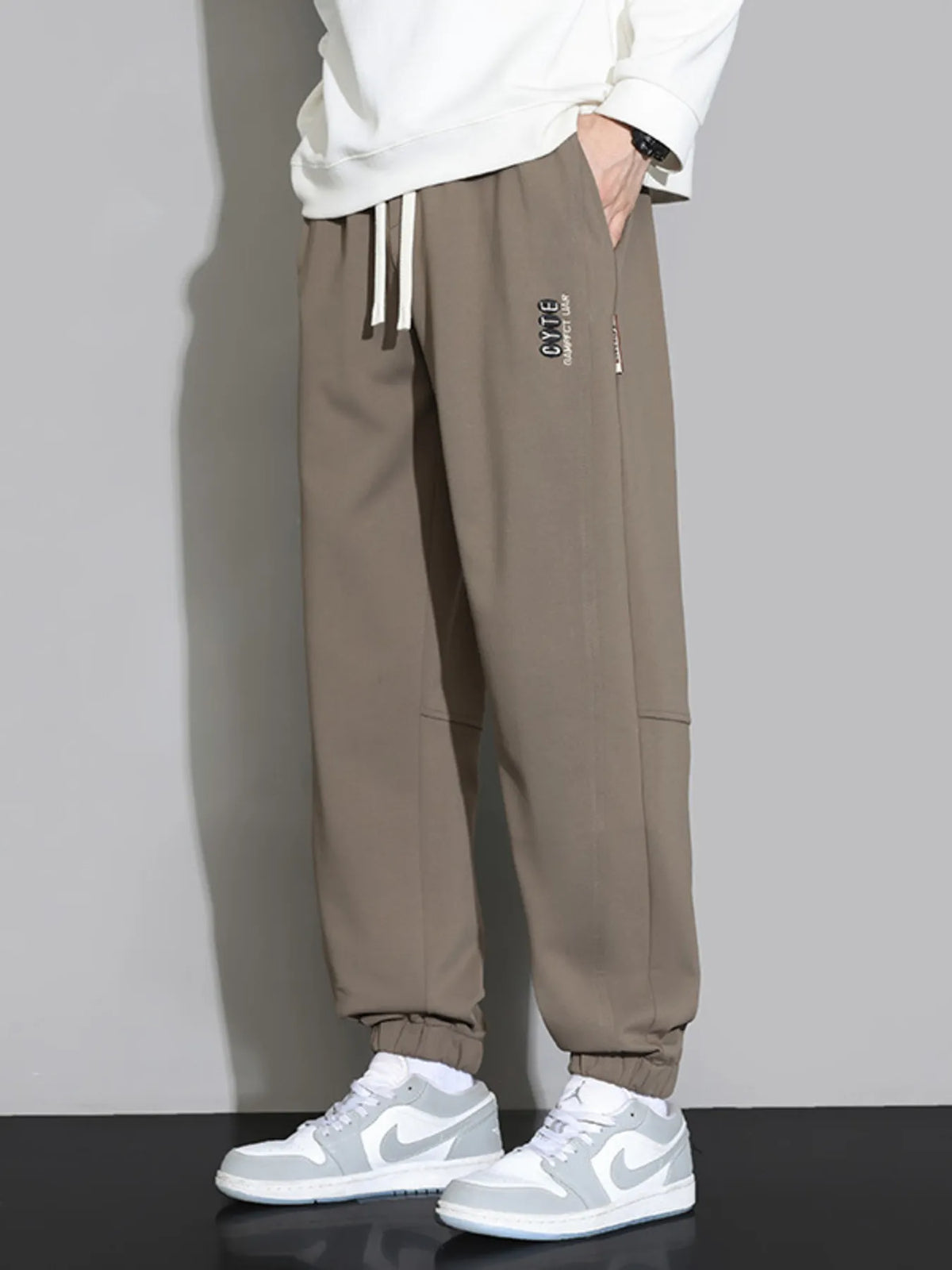 Men's Plus Size Casual Jogger Pants with Drawstring in Brown