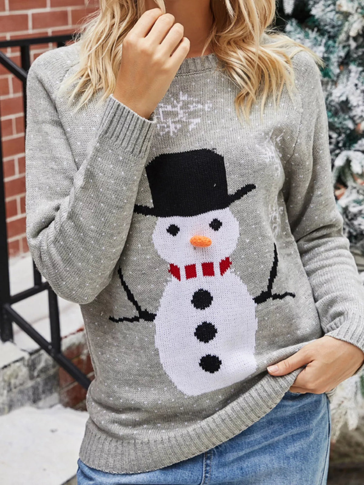 Snowman Graphic Raglan Sleeve Sweater - Lilixa.store