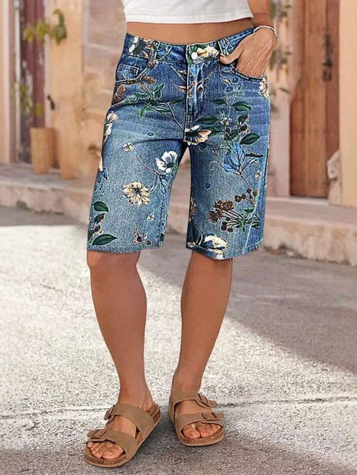 Floral Print Denim Shorts - Lilixa.store