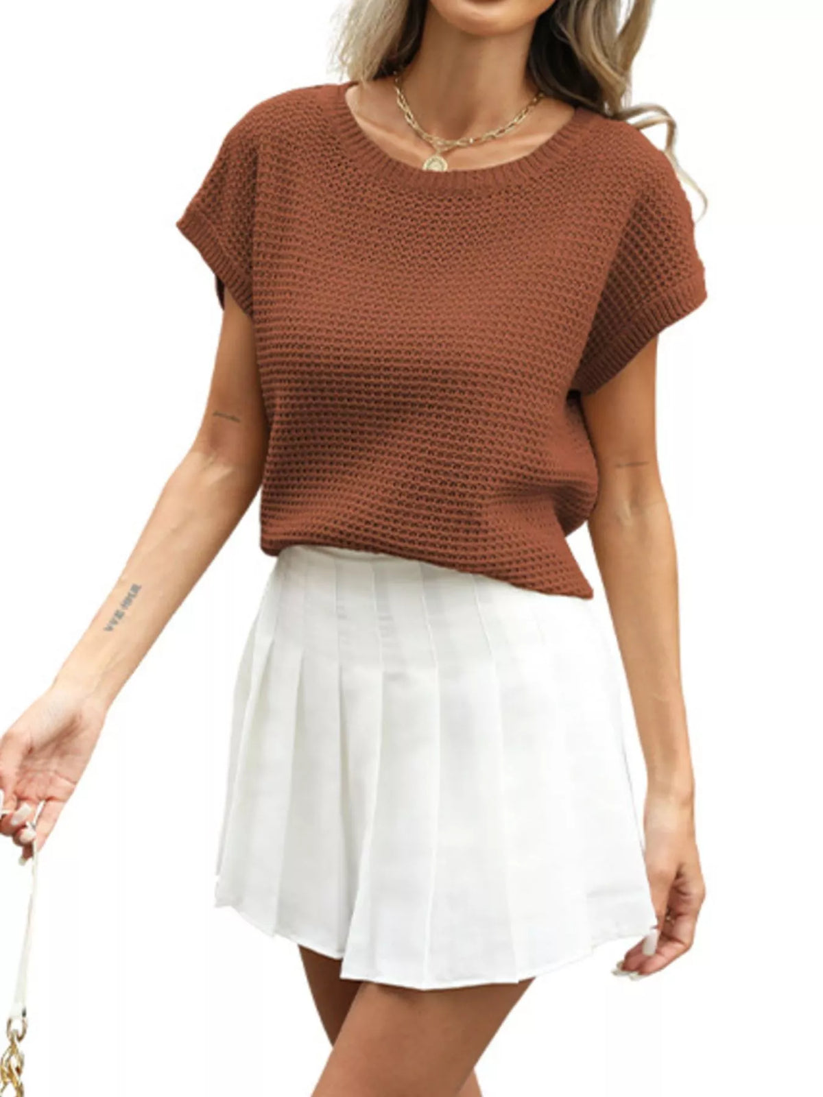 Short Sleeve Waffle Knit Top