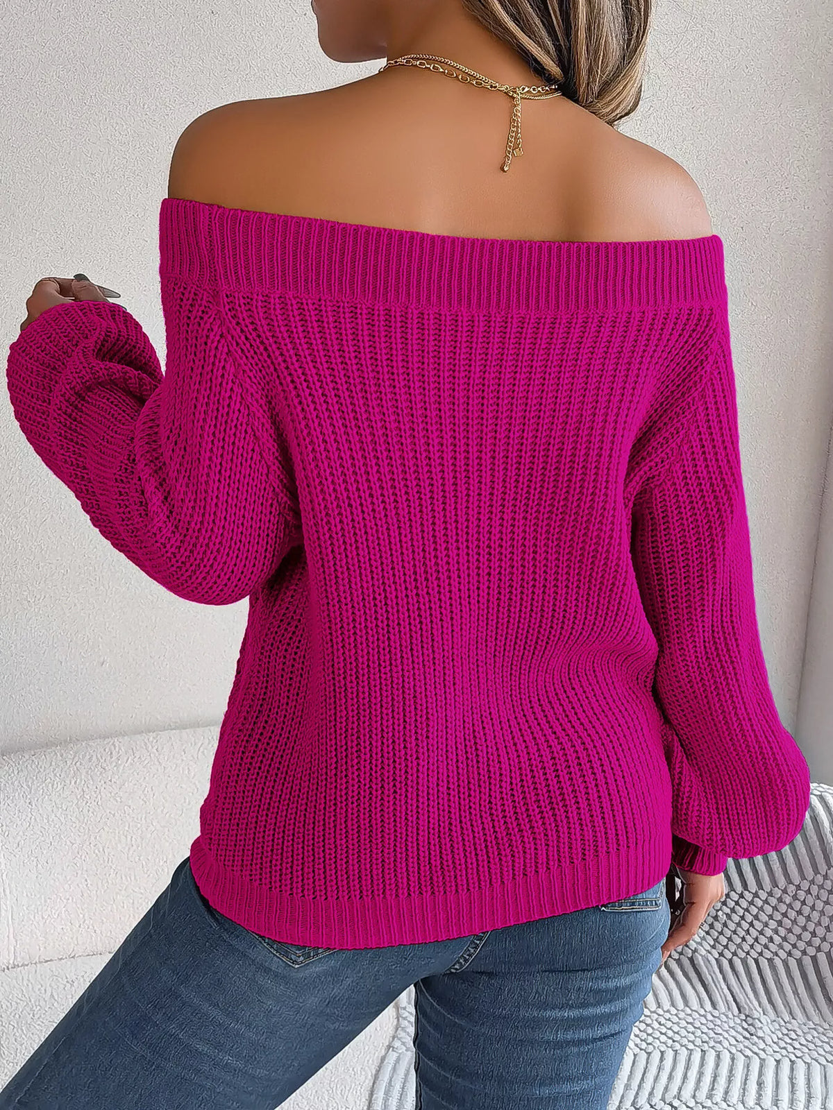 Openwork Off-Shoulder Sweater