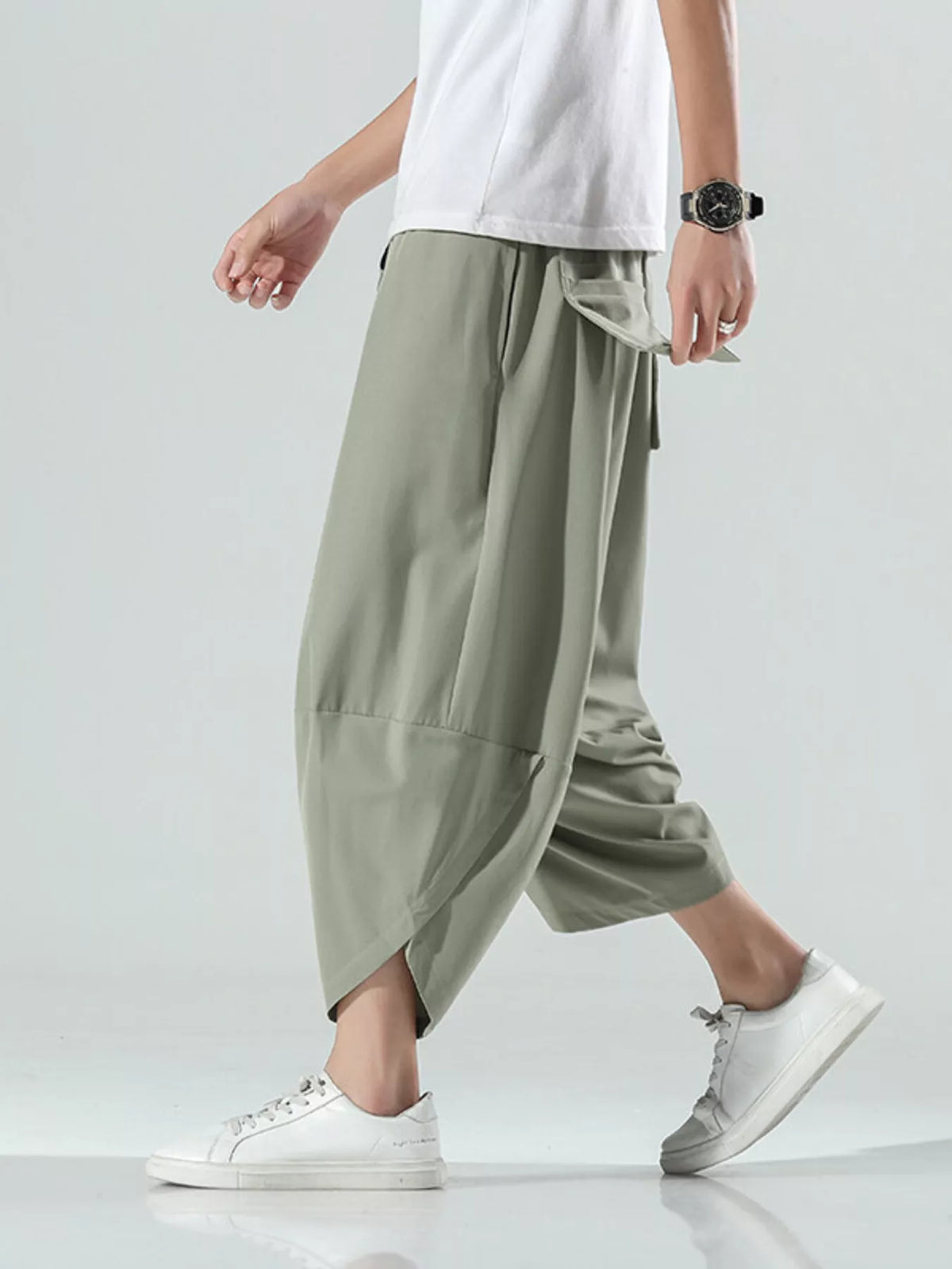Men's Plus Size Loose-Fit Wide-Leg Cropped Casual Pants, view 2
