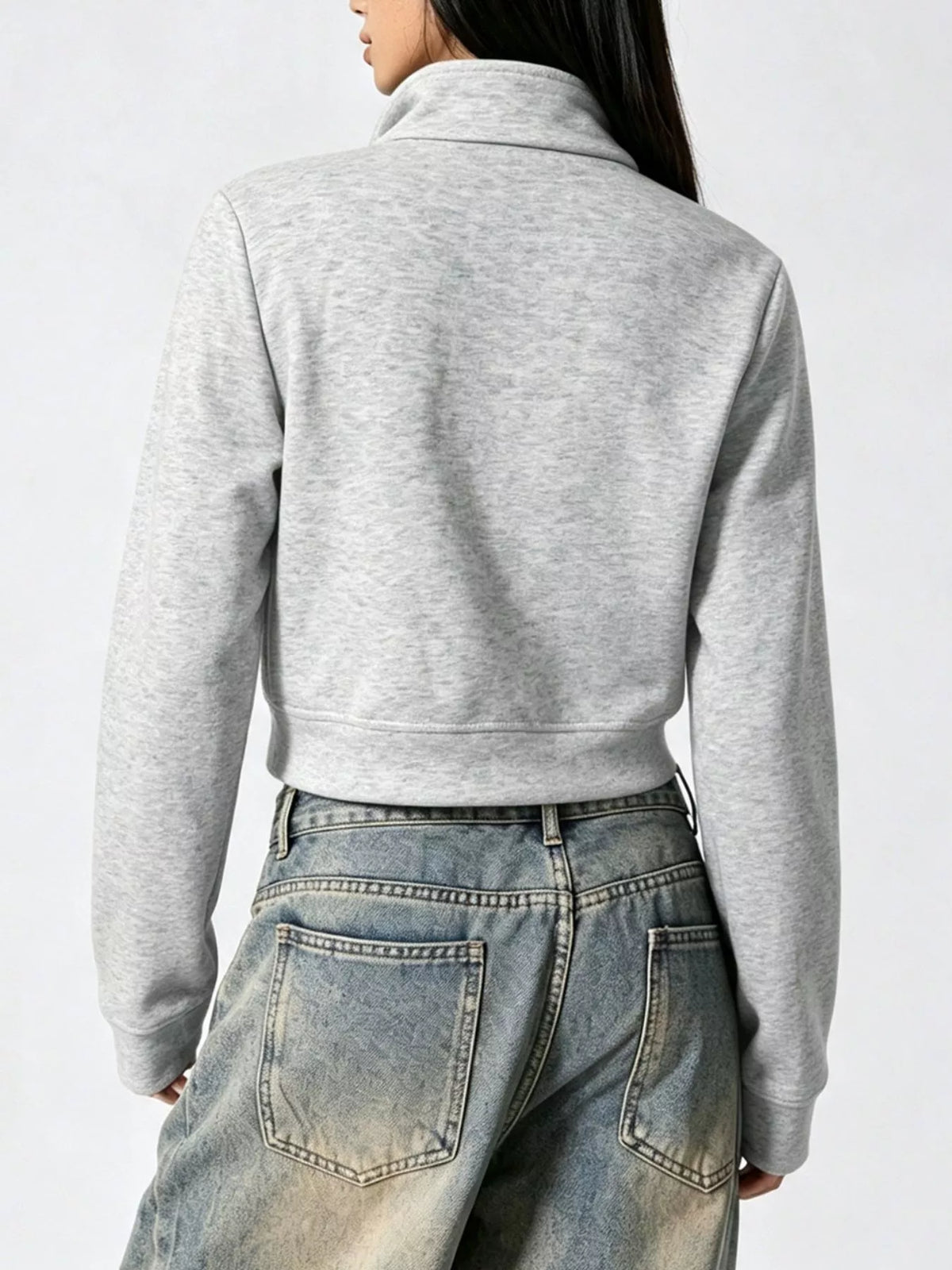 Cropped Zip-Up Outerwear with Decorative Buttons - Lilixa.store