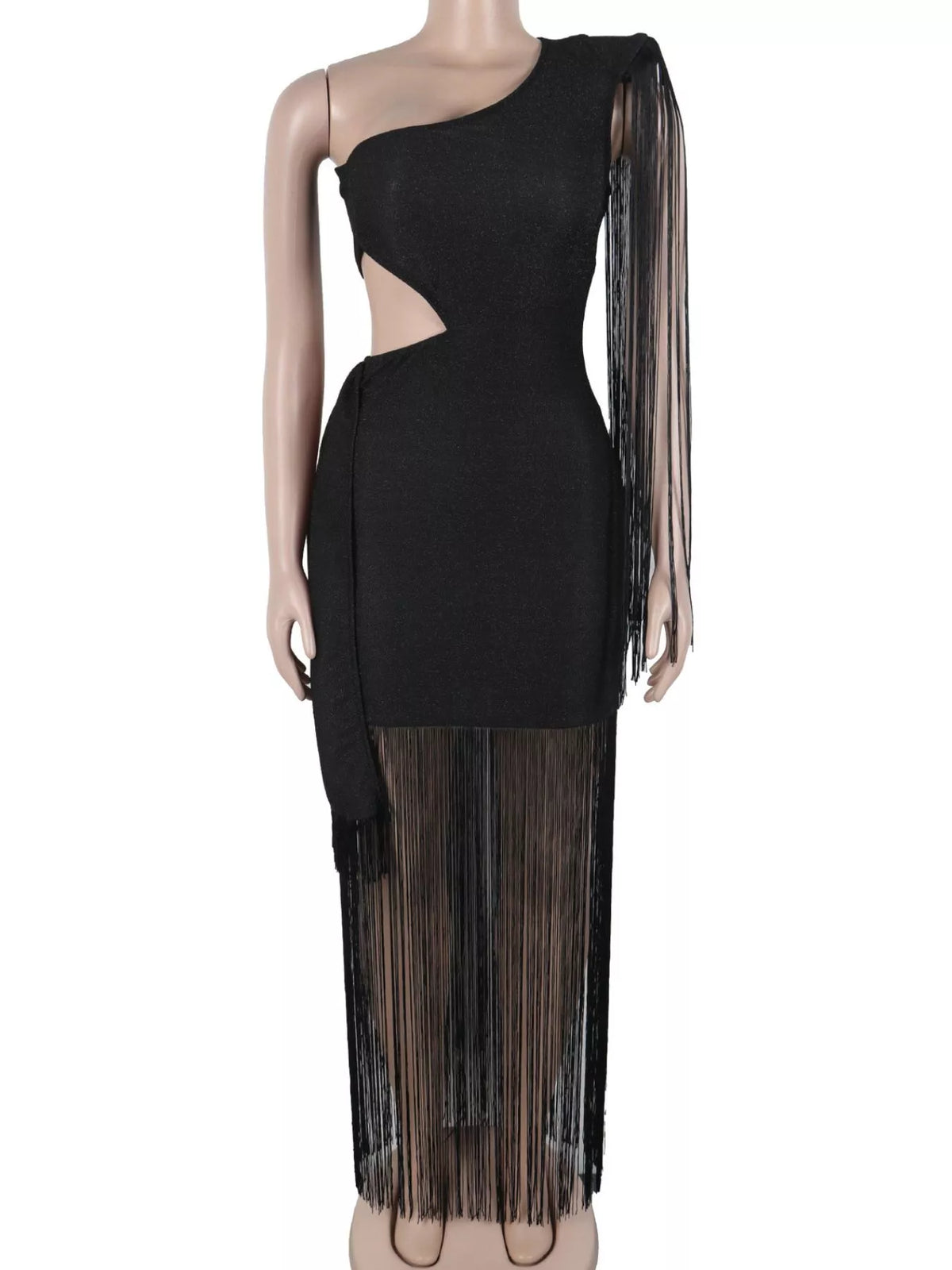 One-Shoulder Cutout Fringe Bodycon Party Dress, view 6