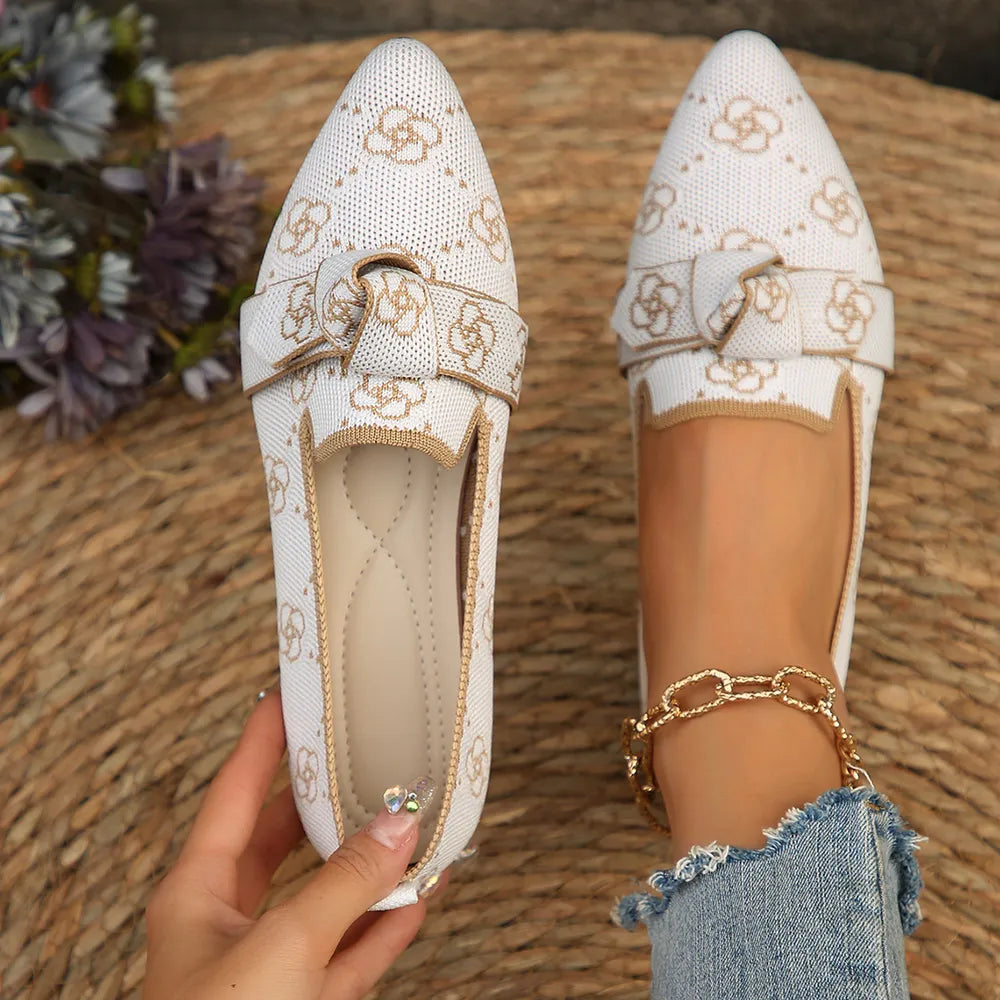 Mesh Point Toe Flat Slip-Ons in White