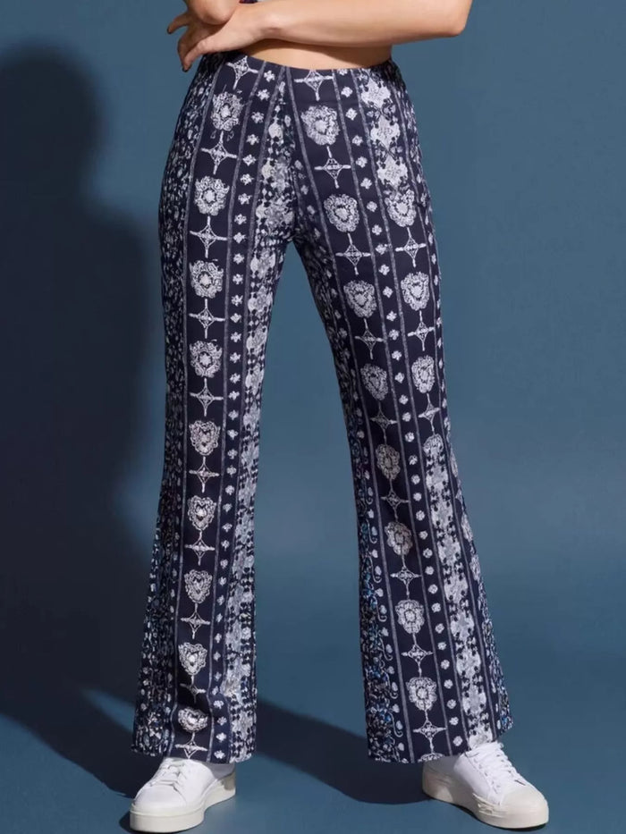 High-Waisted Printed Flared Pants in Blue