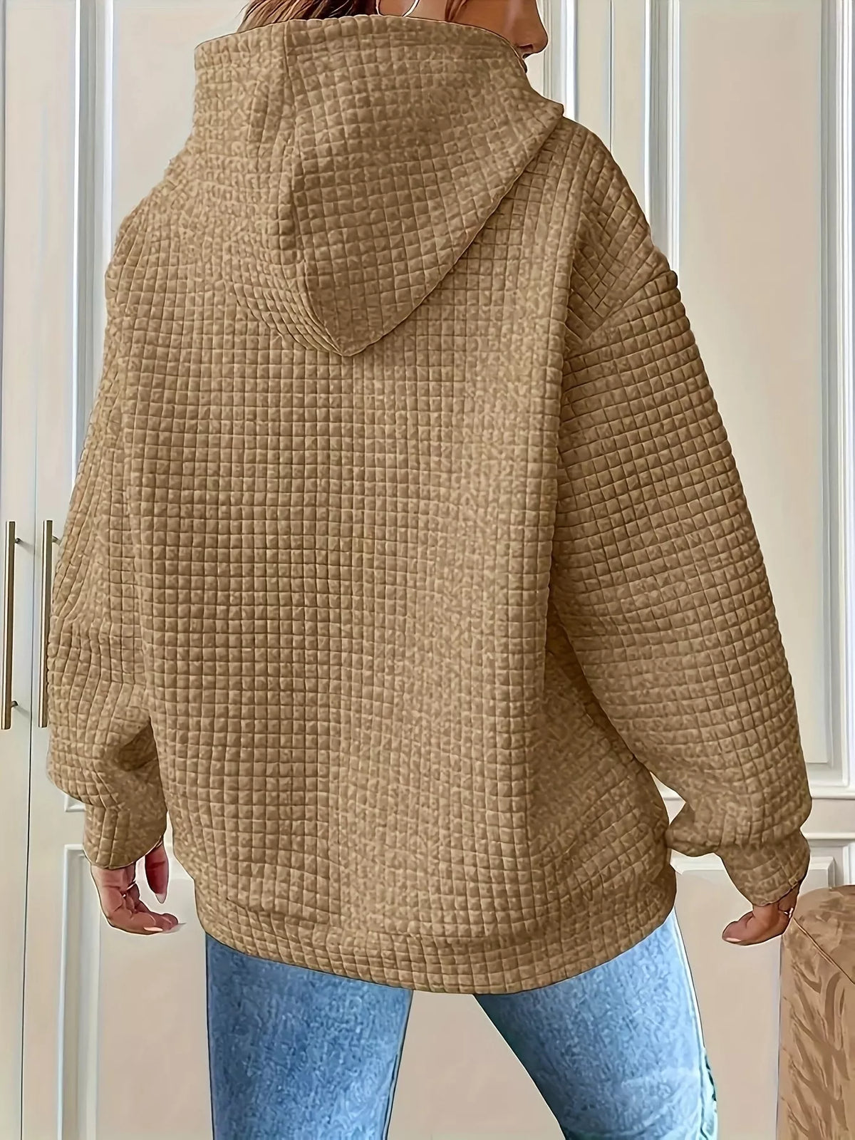 Textured Knit Drawstring Hoodie - Lilixa.store