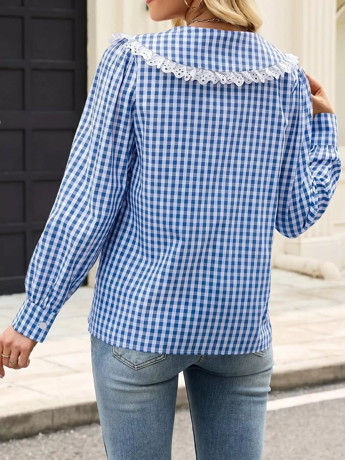 Lace Peter Pan Collar Button Up Shirt, view 6
