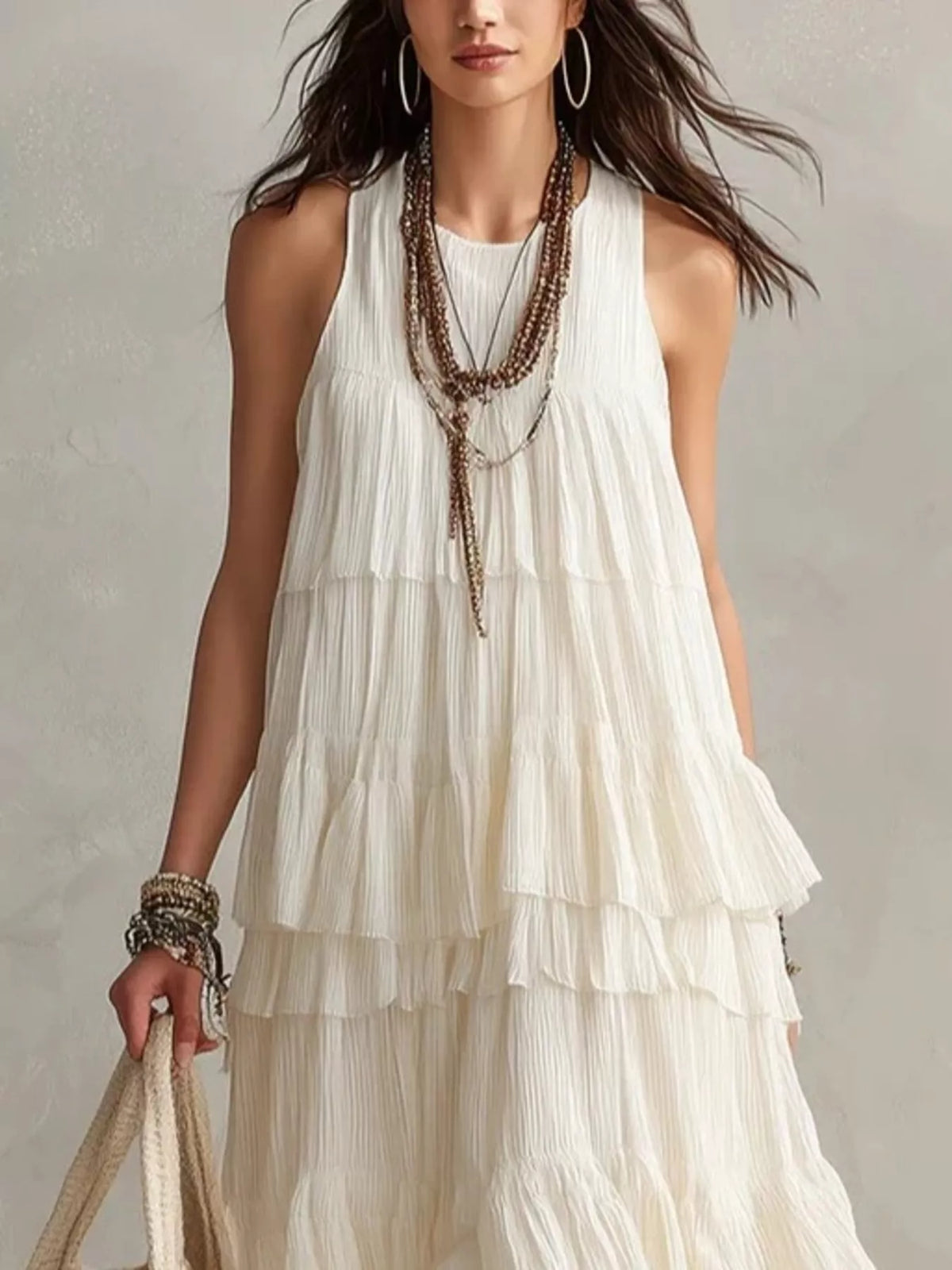 Layered Ruffle Sleeveless Maxi Dress