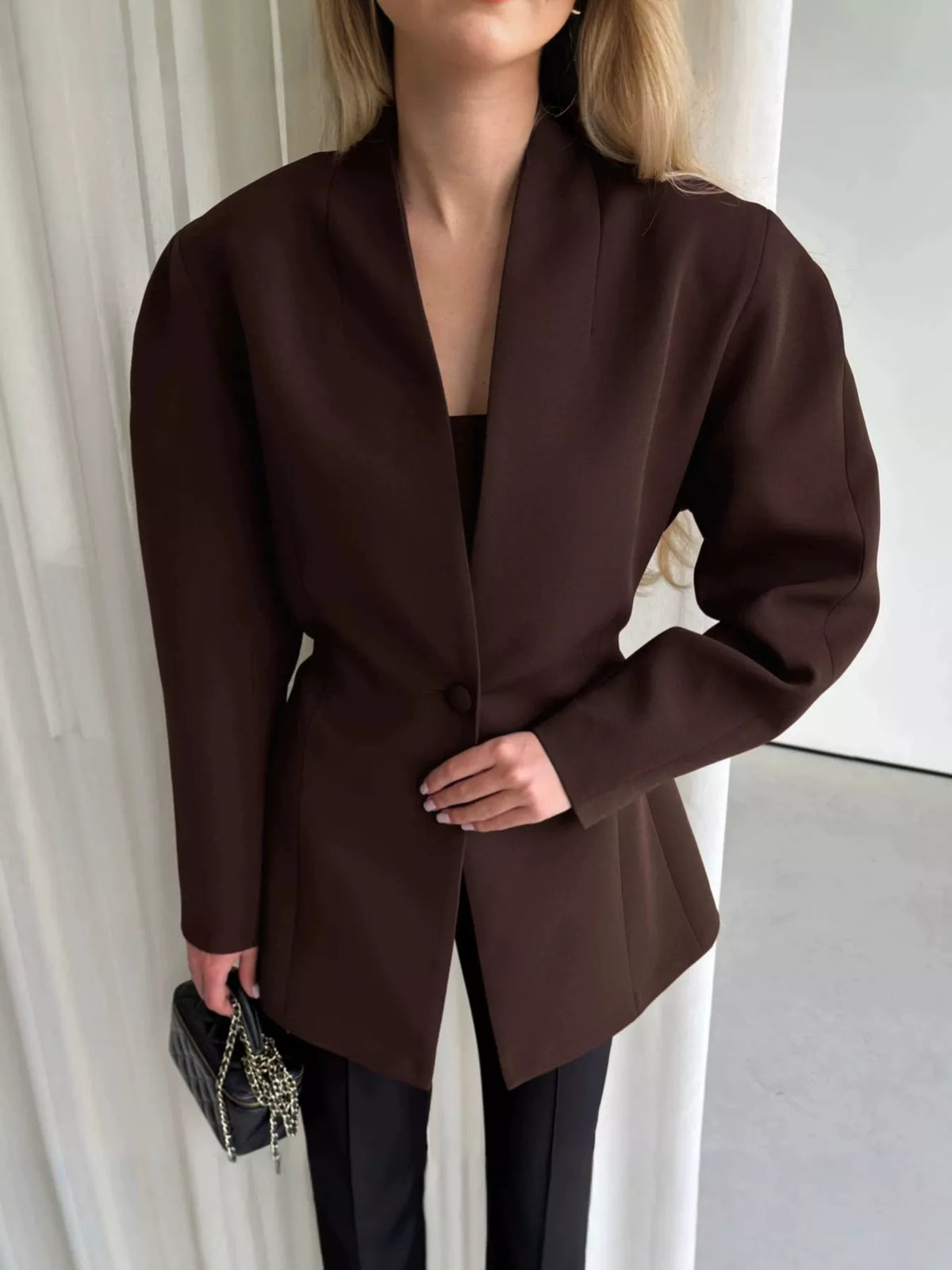 One Button Long Sleeve Blazer - Lilixa.store