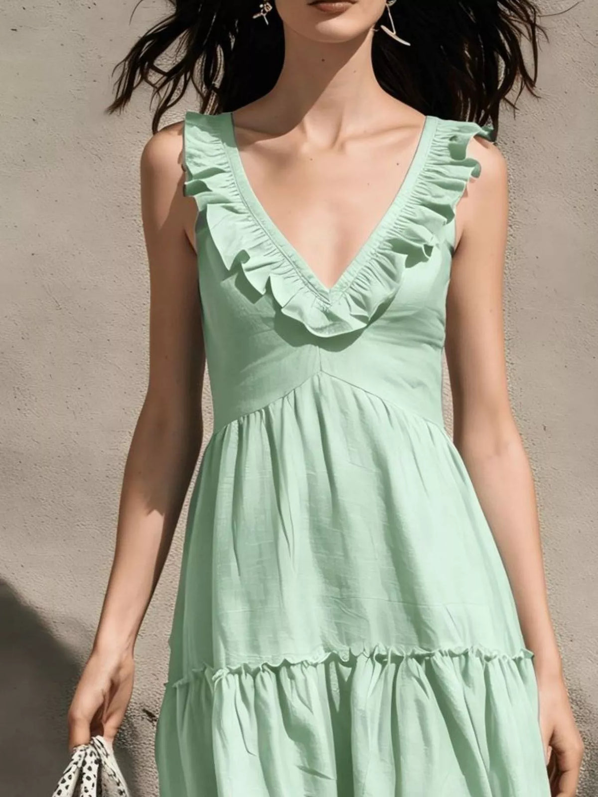 Full Size Ruffled V-Neck Tiered Midi Dress Plus Size - Lilixa.store