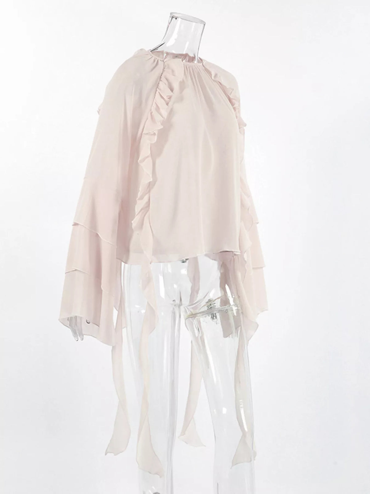 Ruffled Flare Sleeve Blouse in Eggshell, view 9